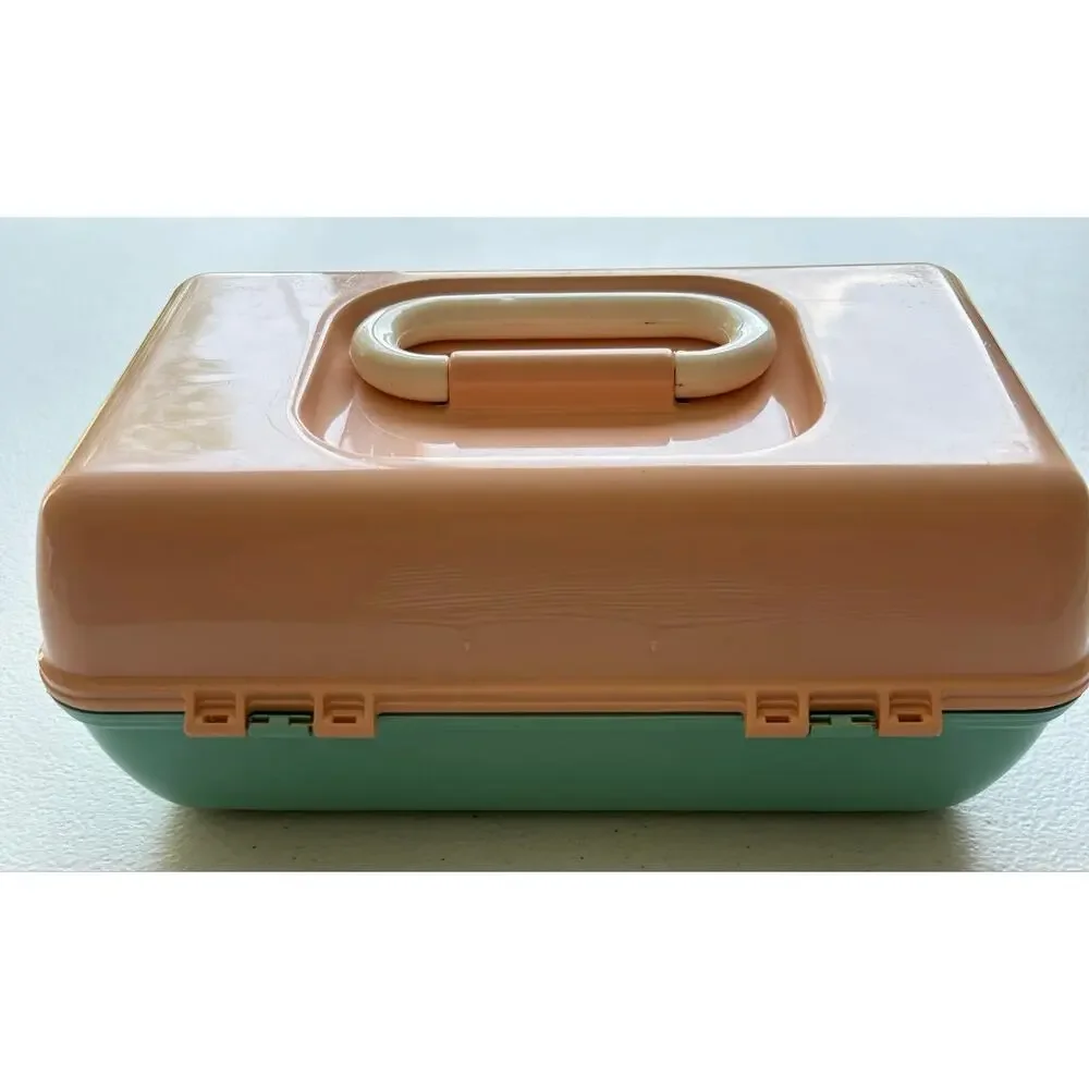 Vintage 90s Caboodles Pretty & Petite Mini Organizer Case Peach Mint Green Retro
